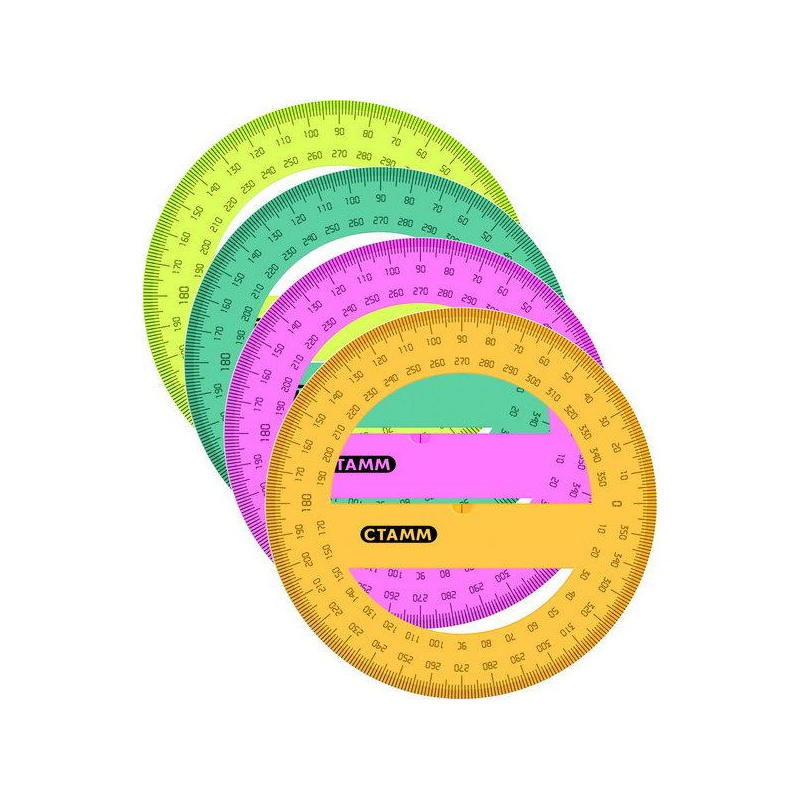 Транспортир 360*, цветной, флюоресц., прозрачный, 4 цв., 10 см фото 1 &mdash; PalitraMastera