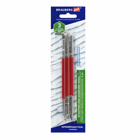 Стеки для лепки и моделирования металлические эргономичные НАБОР 3 шт, BRAUBERG ART — PalitraMastera