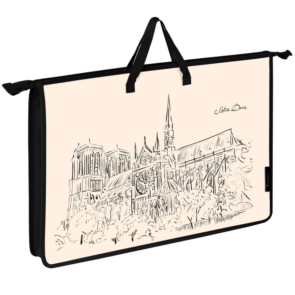 Папка д/труда с 2 ручками А3 широкая АРТформат НОТР-ДАМ 466х335х50 мм кремов. пластик, полиэстер молния сверху универс. фото 1 &mdash; PalitraMastera