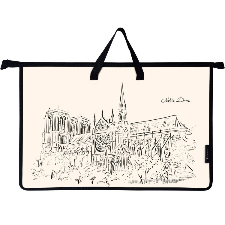 Папка д/труда с 2 ручками А3 широкая АРТформат НОТР-ДАМ 466х335х50 мм кремов. пластик, полиэстер молния сверху универс. &mdash; PalitraMastera