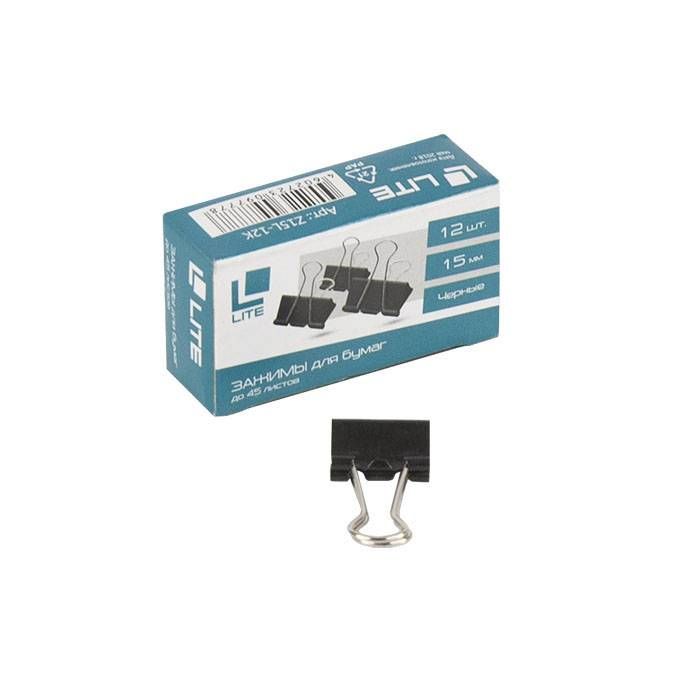 Зажимы LITE 15 мм черный металл 12 шт/упак фото 1 — PalitraMastera