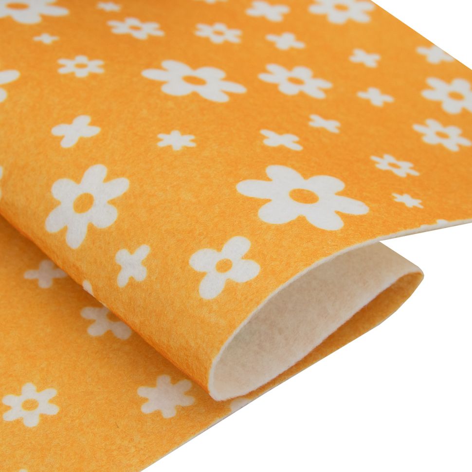 Фетр листовой мягкий с рисунком 'Цветочки', 1.0мм, 170гр, 20х30см, 5 шт/упак, Astra&Craft (YF640/AF830 желтый) фото 1 — PalitraMastera