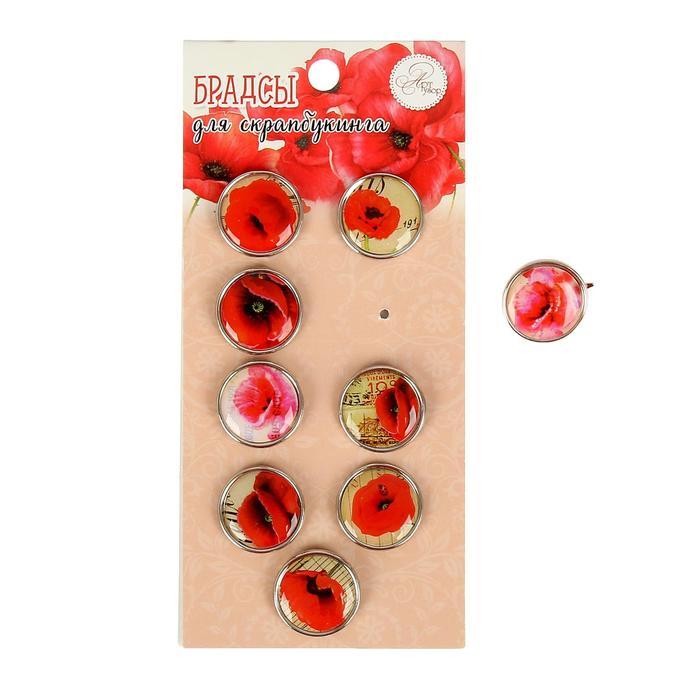 Брадсы для скрапбукинга "Красные цветы" (набор 9 шт. 1,9 см. ) 14х6,5 см 1226227 фото 1 — PalitraMastera