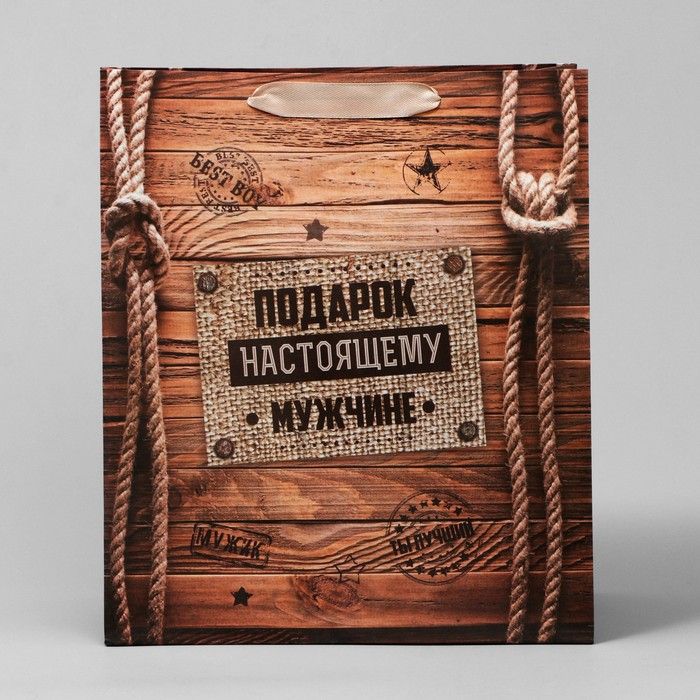 Пакет подарочный крафтовый вертикальный, упаковка, «Подарок настоящему мужчине», 23 х 27 х 8 см фото 1 — PalitraMastera