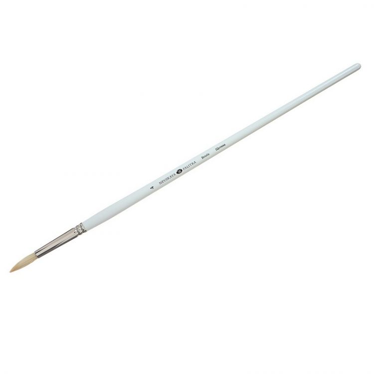 Невская Палитра Кисть щетина отбеленная круглая, длинная ручка №04 (6мм) — PalitraMastera