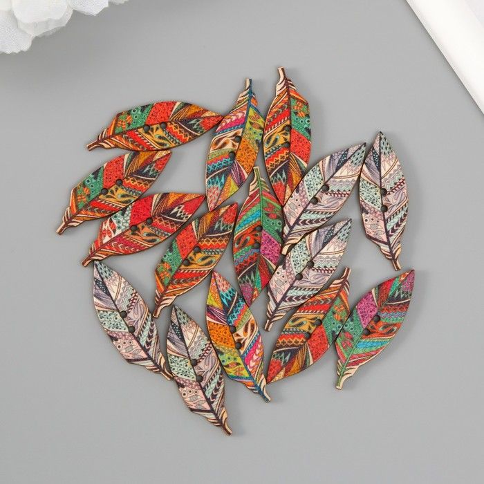 Пуговица дерево для творчества 2 прокола "Пёрышки с узорами" набор 16 шт МИКС 4,2х1,4х0,2 см 9917747 фото 1 &mdash; PalitraMastera