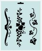 Трафарет пласт., модель 4, 22,5х20,5 см, бордюры 3 вида: вьюн, виноград, большой растител. орнамент фото 1 &mdash; PalitraMastera