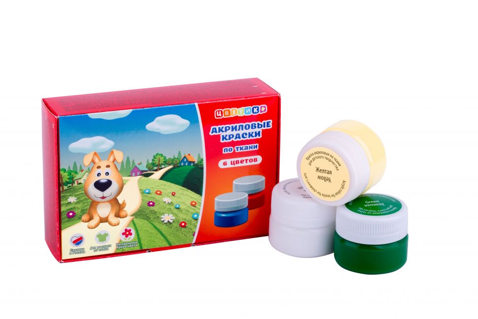Набор акриловых красок по ткани "Цветик" 6 цветов в банках по 20 мл--- фото 1 &mdash; PalitraMastera