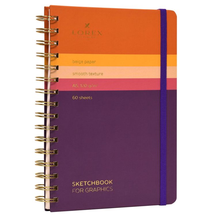 Скетчбук LOREX CURLY GRADIENT TOUCH 120 г/м2 бежевая бумага 60 л. А5 тв. обл. soft touch и фольга — PalitraMastera