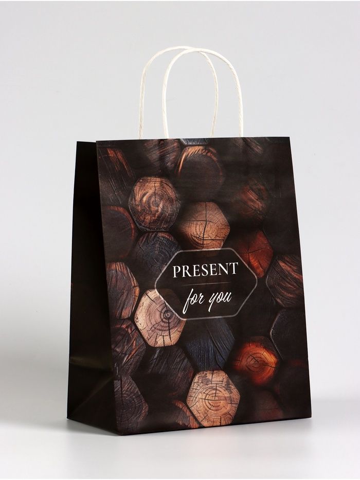 Пакет подарочный крафт Present, 21*11*27 см фото 1 — PalitraMastera