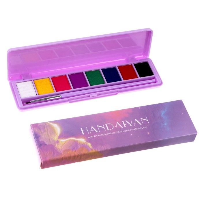 Аквагрим профессиональный для лица и тела 8 цветов, 2 светятся от ультрафиолета + кисть — PalitraMastera