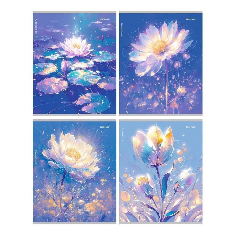 Тетрадь 96 л. А5 кл. скреп. офс. Проф-пресс ЦВЕТЫ ПОД ЛУНОЙ мел. карт., глиттер &mdash; PalitraMastera