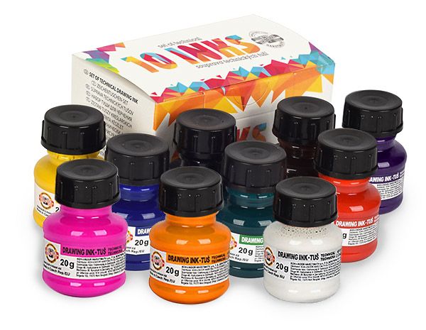 KOH-I-NOOR 1417S1 Набор цветной туши 10 шт по 20 г — PalitraMastera