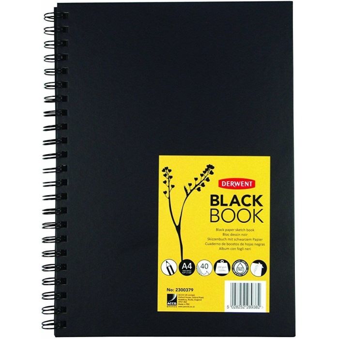 Блокнот для эскизов в твердой обложке, на спирали, на резинке, черная бумага,  А4, 40 листов, 200 гр/м2 (НОВИНКА!) фото 1 &mdash; PalitraMastera