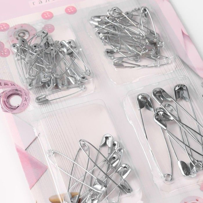 Набор булавок английских 2,7 / 3,2 / 4,2 / 5,5 см, 60 ± 5 шт, цвет серебряный — PalitraMastera