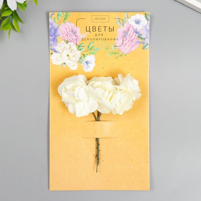 Цветы для декорирования &quot;Чайные розы&quot; 1 букет=6 цветов 9,5 см сливочный  7856883 — PalitraMastera