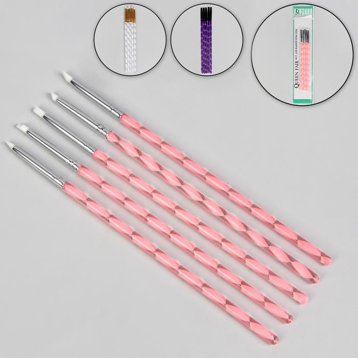 Силиконовые кисти для наращивания и дизайна ногтей, 5 шт, 16 см, цвет МИКС — PalitraMastera