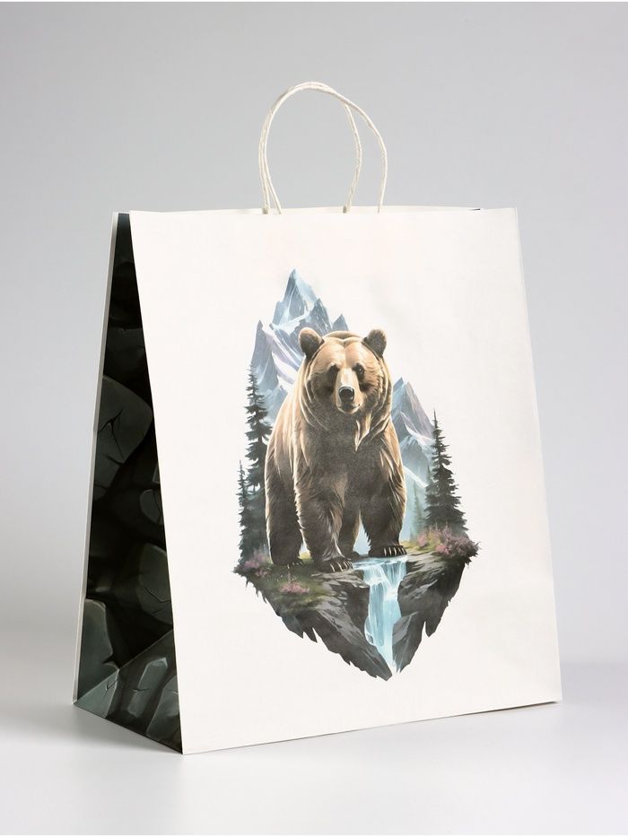 Пакет подарочный крафт «Медведь», 32*17.5*37 см фото 1 — PalitraMastera