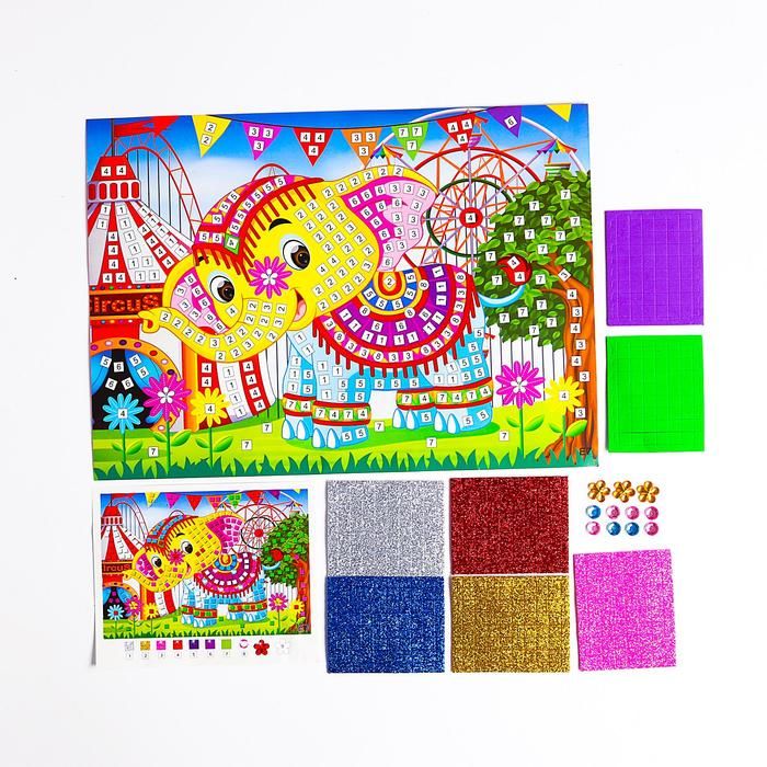 Мозаика стикерная «Добрый слоник» блестки, стразы фото 1 — PalitraMastera