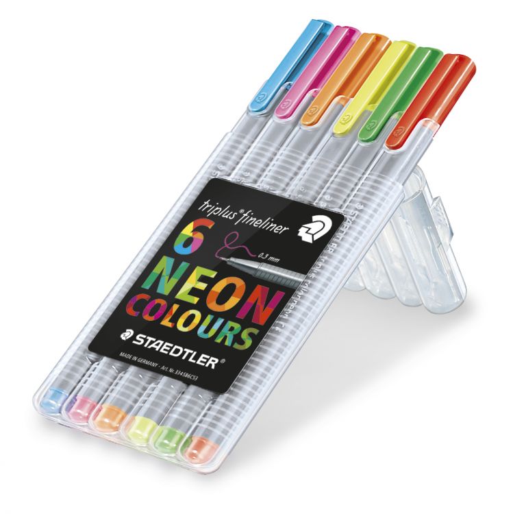 Ручки капиллярные STAEDTLER &quot;Triplus 334&quot; набор 6цв. неоновые, трехгр., толщ.0,3мм, в пл.футляре--- — PalitraMastera