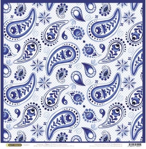 Бумага для скрапбукинга "Гжель" огурцы на белом АКЦИЯ!!!--- фото 1 &mdash; PalitraMastera