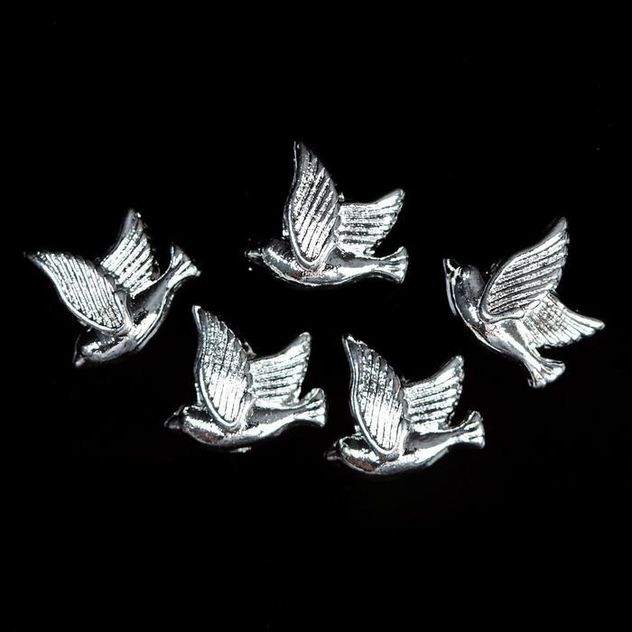 Декоративный объёмный элемент для ногтей "Птица", 5шт, цвет серебристый фото 1 — PalitraMastera