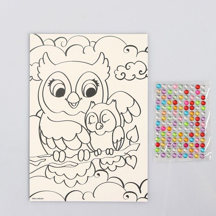 Аппликация стразами «Совушки на ветке» 14.8х21 см — PalitraMastera