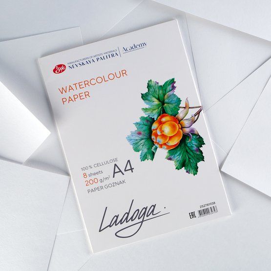 Папка с бумагой для акварели &quot;Ладога&quot;, А4, 200 г/м2, 8 л, 100% целлюлоза, среднее зерно — PalitraMastera