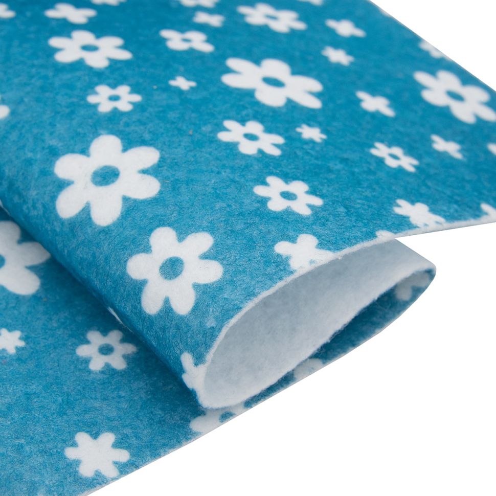 Фетр листовой мягкий с рисунком 'Цветочки', 1.0мм, 170гр, 20х27см, 10 шт/упак, Astra&Craft (YF683/AF882 голубой/морской волны) фото 1 — PalitraMastera