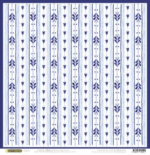Бумага для скрапбукинга &quot;Гжель&quot; полосочки на белом — PalitraMastera
