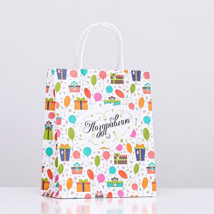 Пакет крафт «Подарки», 22*12*27 см фото 1 — PalitraMastera