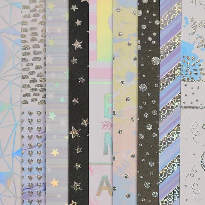 Набор бумага для скрапбукинга с блестками &quot;Волшебный момент&quot; 30,5 х 30,5см, 10 листов, 180г/м — PalitraMastera