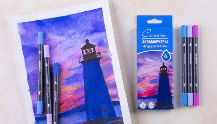 Сонет Набор аквамаркеров &quot;Морской пейзаж&quot;, 6 цветов --- — PalitraMastera