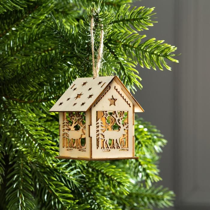 Ёлочная игрушка «Домик с оленем», от батареек, свечение тёплое белое &mdash; PalitraMastera