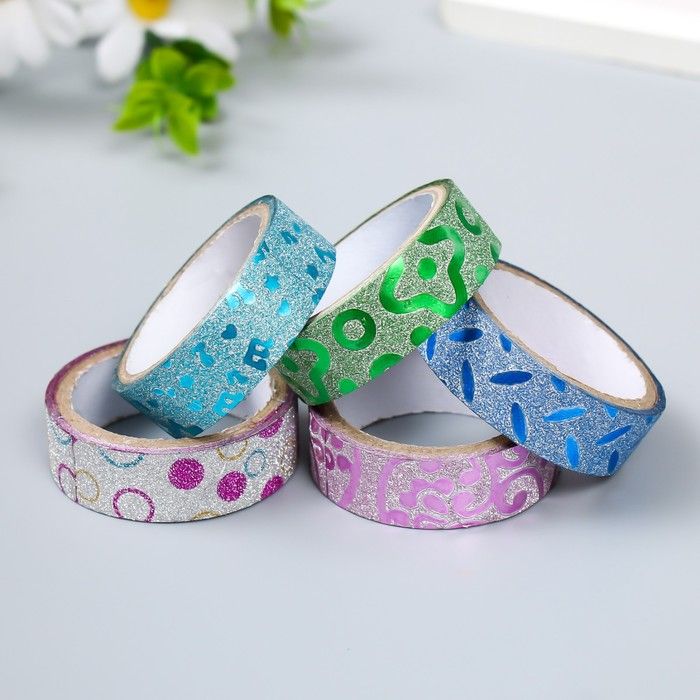 Клейкая лента декоративная пластик &quot;Рисунки блеск&quot; 1,5 см 3 метра МИКС 1644564 — PalitraMastera