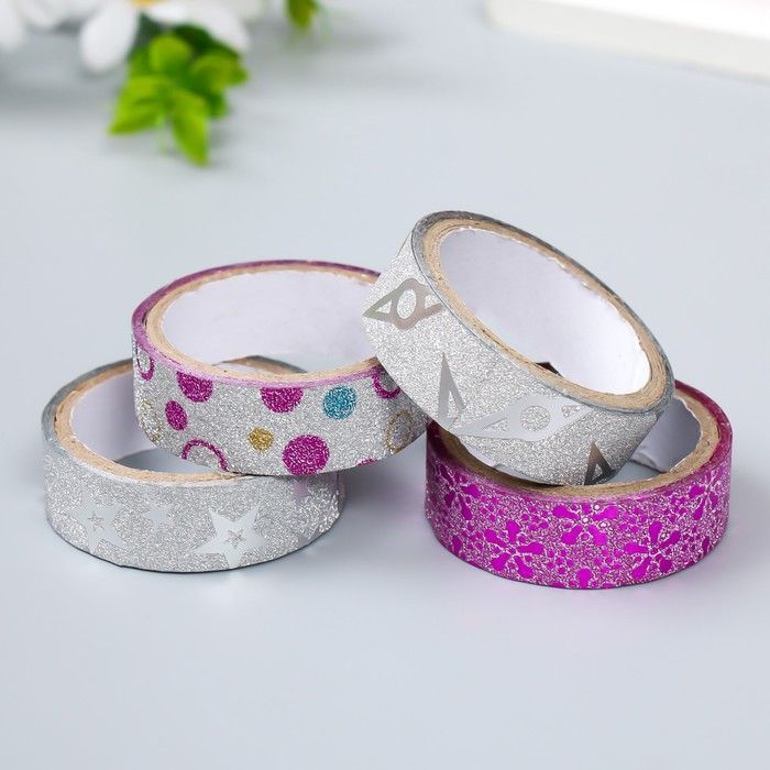 Клейкая лента декоративная пластик &quot;Рисунки блеск&quot; 1,5 см 3 метра МИКС 1644564 — PalitraMastera