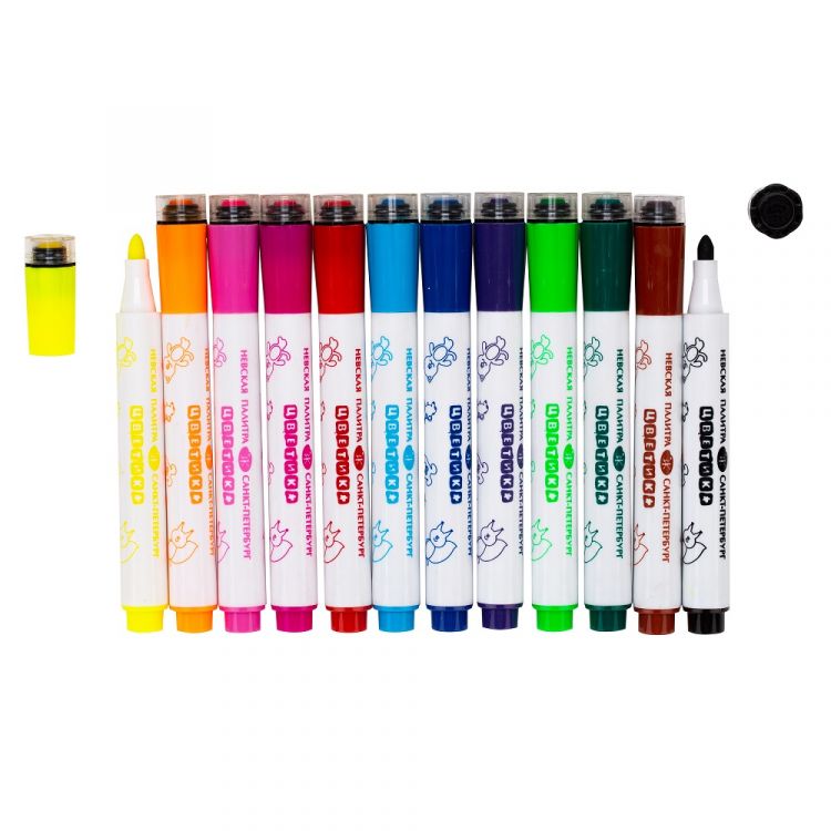 &quot;Цветик&quot; Фломастеры со штампом, 12 цветов, пластиковый пенал — PalitraMastera