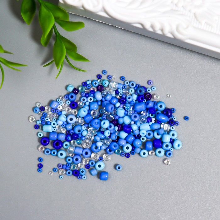 Бисер стекло 6/0 - 15/0 "Ассорти синее" d=1,5-4 мм, н-р 10гр  7463309 фото 1 — PalitraMastera