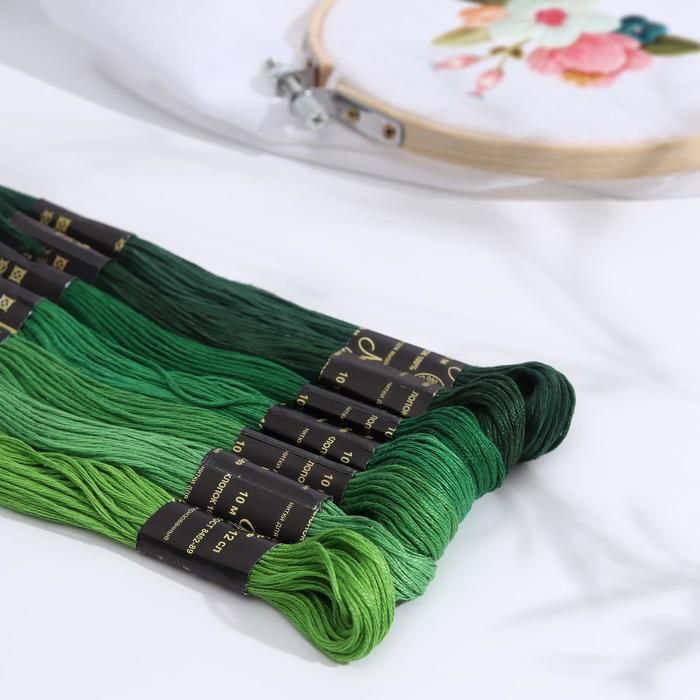 Набор ниток мулине «Цветик-Семицветик», 10 ± 1 м, 7 шт, цвет зелёный спектр фото 1 — PalitraMastera
