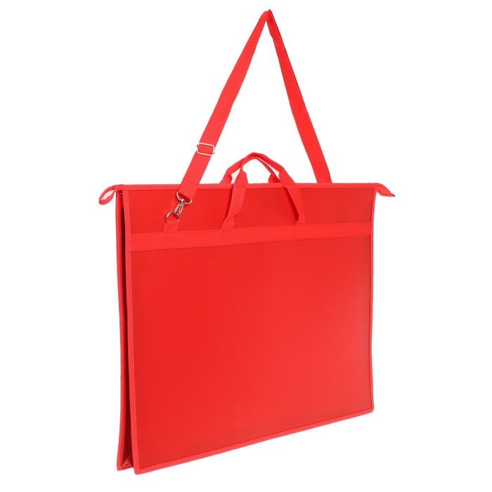 Папка для чертежей и рисунков А2, 650 х 480 х 50 мм, с ручками, пластиковая, молния сверху, плечевой ремень, красная — PalitraMastera