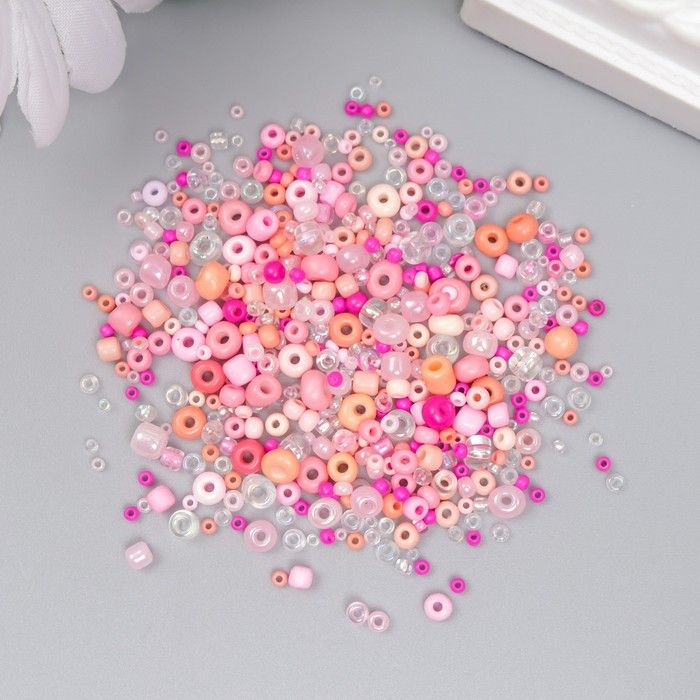 Бисер стекло 6/0 - 15/0 "Ассорти розовое" d=1,5-4 мм, н-р 10гр  7463304 фото 1 — PalitraMastera