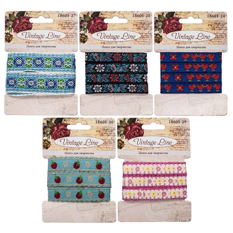 Набор лент декоративных 'Цветы, птенчики и ягоды', 5шт, Vintage Line — PalitraMastera
