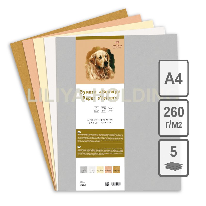 Набор с цветной бумагой "Velour" А4 (210х297) 5цв.5л., 260г/м2 фото 1 &mdash; PalitraMastera