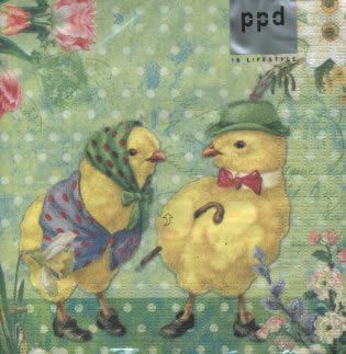 Салфетка для декупажа - 33 x 33 cm Цыплята, пара. Винтаж. — PalitraMastera