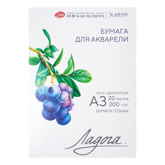 Папка с бумагой для акварели "Ладога", А3, 200 г/м2, 20 л, 100% целлюлоза, среднее зерно фото 1 — PalitraMastera