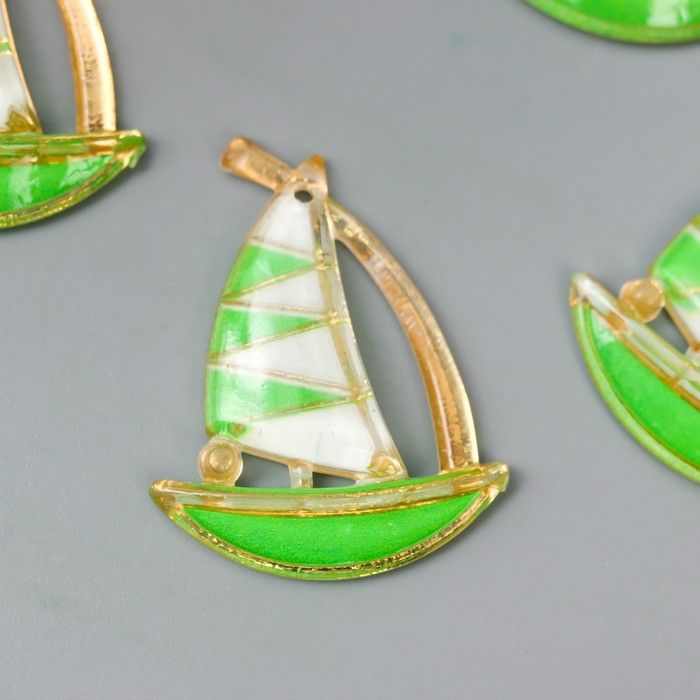 Декор для творчества пластик &quot;Парусник зелёный&quot; с золотом 2,9х2,3 см  7322342 — PalitraMastera
