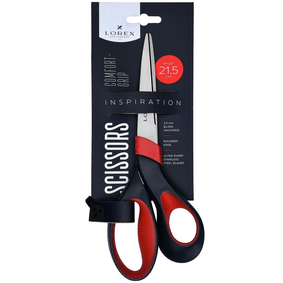 Ножницы LOREX COMFORT-GRIP INSPIRATION 215 мм черно-красн. эргоном. ручки пластиковые с резин. вставками фото 1 — PalitraMastera