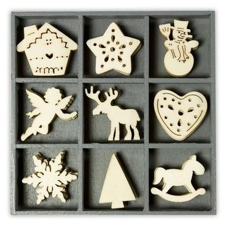 Декоративные элементы из дерева в коробочке "Рождественские элементы", 45 шт в упаковке, 10,5 х 10,5 см фото 1 &mdash; PalitraMastera