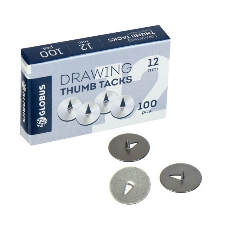 Кнопки канцелярские никелированные, 12мм, 100шт., пласт. упак. — PalitraMastera