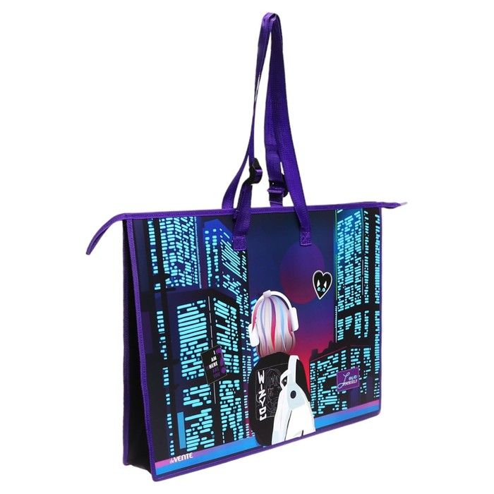 Папка для чертежей и рисунков А2, 650 х 470 х 100 мм, с ручками, пластик молния сверху deVENTE City Girl, внутренний карман — PalitraMastera